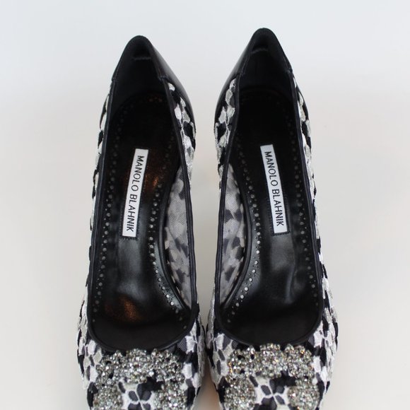 NEW MANOLO BLAHNIK Hangisi Mid-Heel Satin & Lace Pumps - Picture 10 of 13